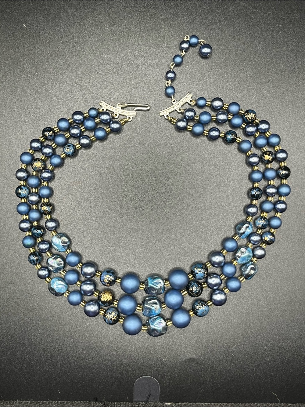 Vintage Japan Navy Blue Gold Necklace 16”